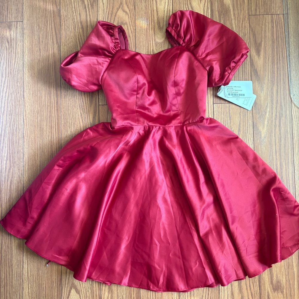 Red Puff Sleeve Corset Dress
